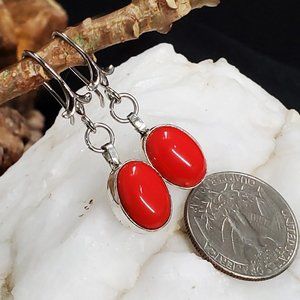 Handmade Jewelry - #GIFT Natural Red Stone Petite Silver Earrings Handmade Jewelry - #GIFT Natural Red Stone Petite Silver Earrings
